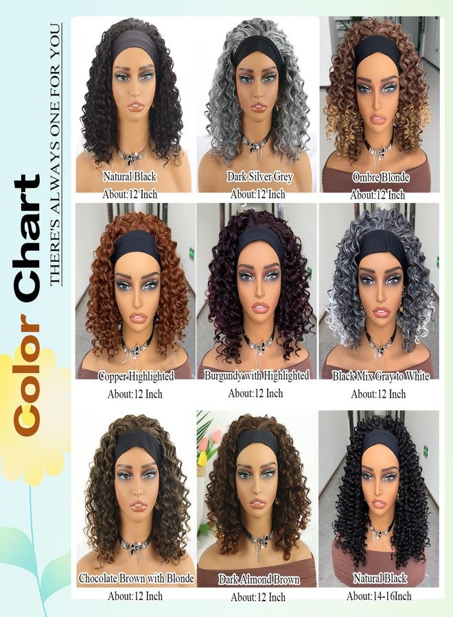 Aisaide Headband Wig Kinky Curly Black Headband Wigs for Black Women Natural Black None Lace Front Curly Wave Half Hair Wear and Go Glueless Wig - Image 4